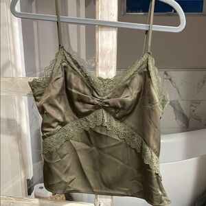 Olive Green Satin Lace Cami Top